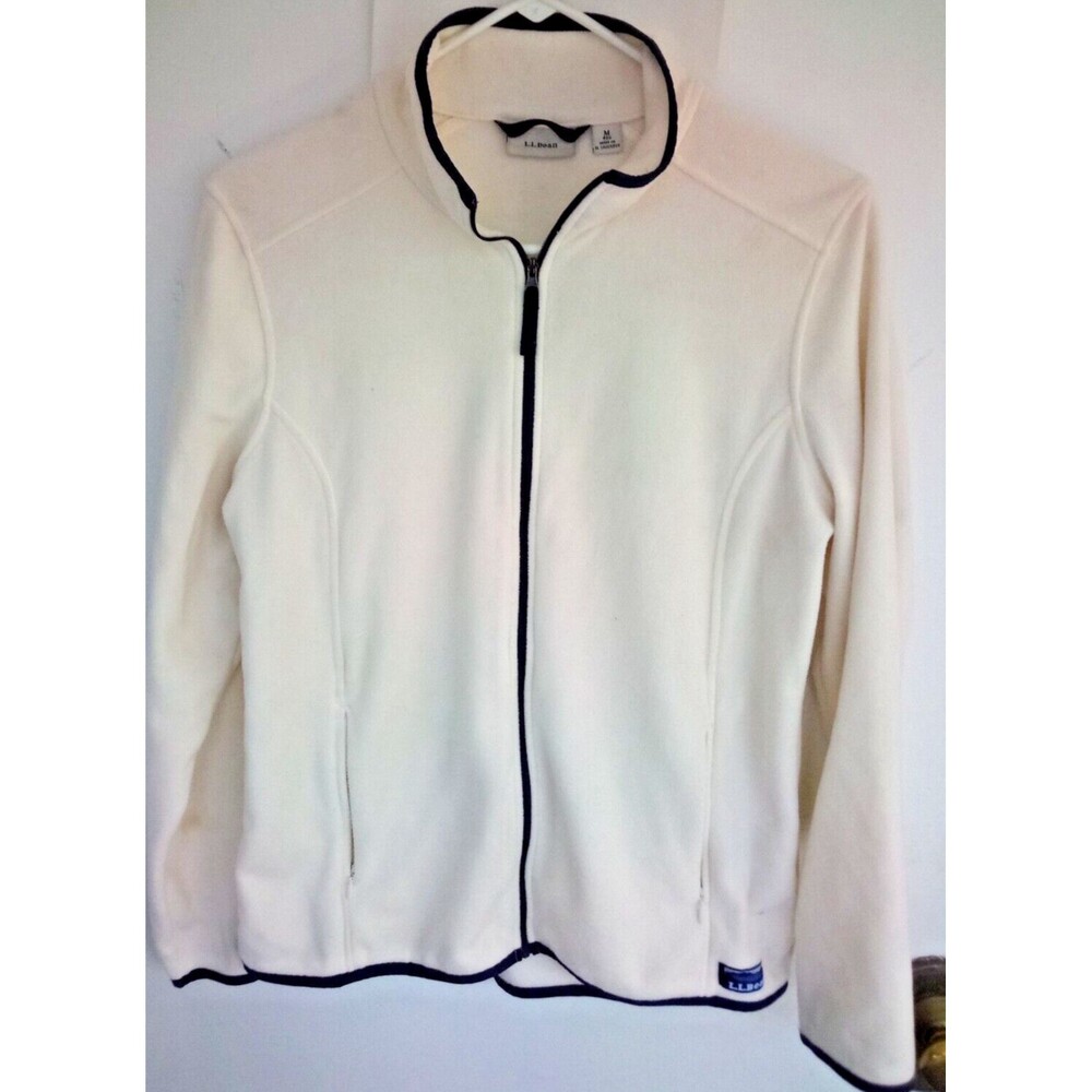 L.L. Bean Womens Soft Brushed Fitness Fleece Full Zip-Pocket Jacket Size M Ivory